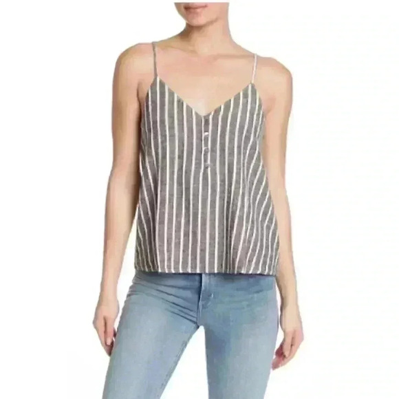 NWT Abound Linen Blend Button Front Camisole in Leo Black Stripe - Picture 1 of 5